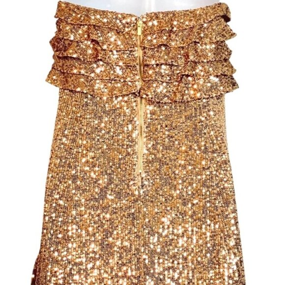 Free People Rose Gold Frida Ruffle Strapless Sequin Mini Dress Size 12 - Picture 4 of 10